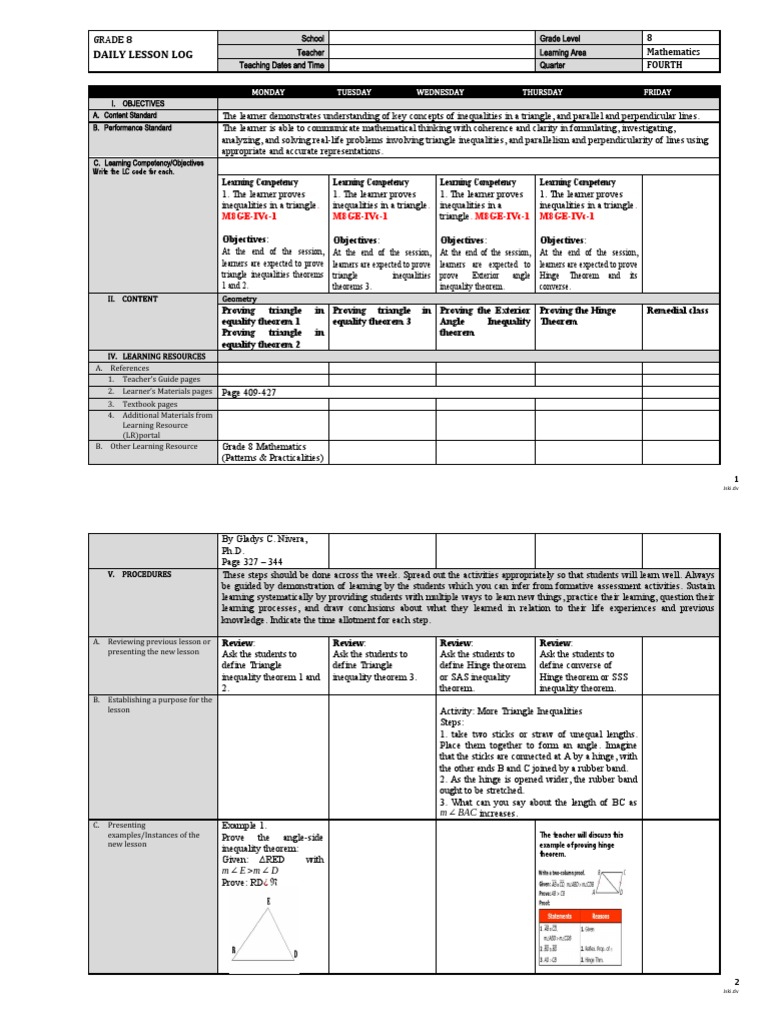 Grade 8 Math: Triangle Inequalities | PDF | Learning | Triangle