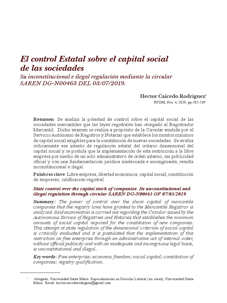 CONTROL ESTATAL Sobre El Capital Social Res Sren | PDF | Estado ...