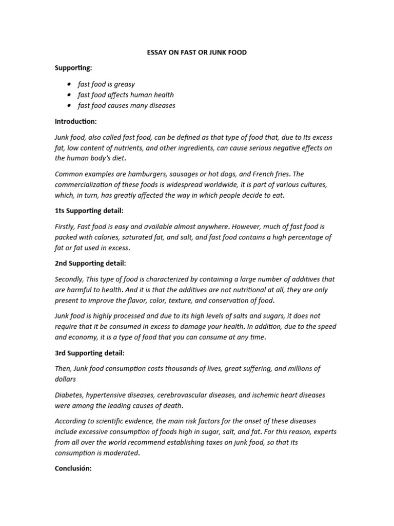 Essay On Fast or Junk Food | PDF