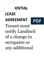 Residential Lease Agreement: Tenant Must Notify Landlord of A Change in Occupants or Any Additional