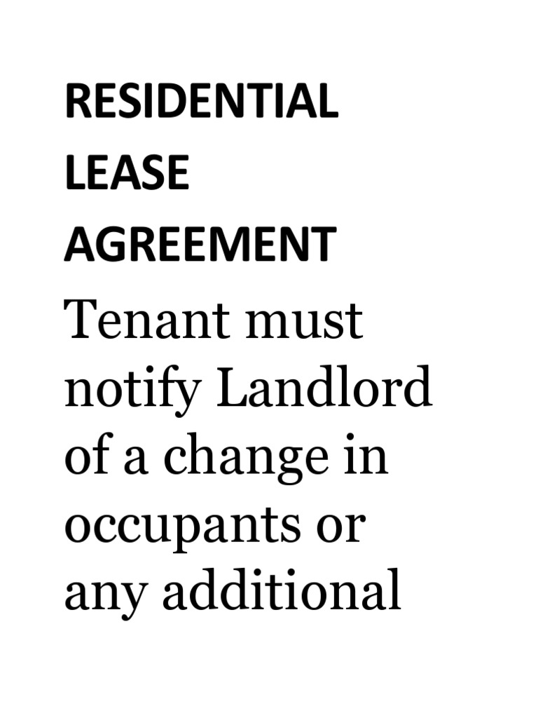 Residential Lease Agreement Tenant Must Notify Landlord of A Change in