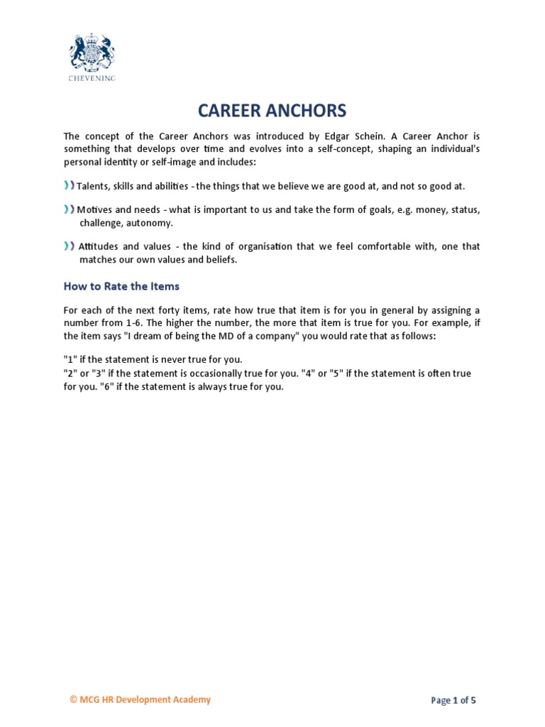 Career Anchors (Test) PDF Social Psychology Cognition