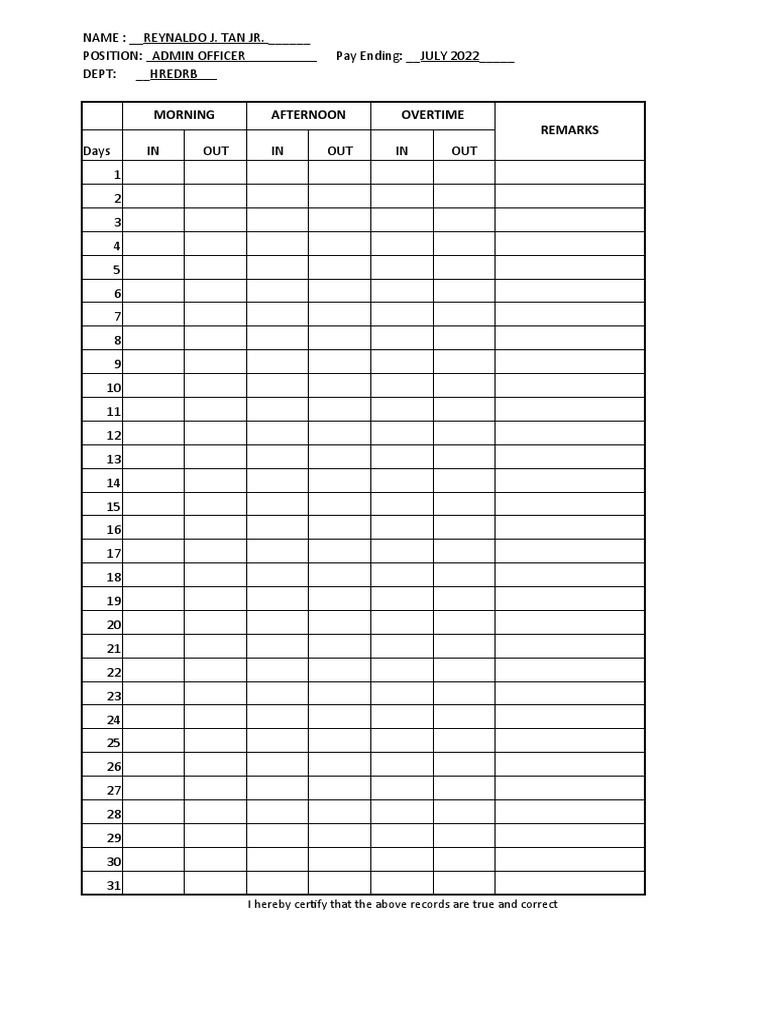 DTR Blank PDF