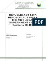 Republic Act 5447, Republic Act 6655 & The 1991 Local Government Code (Sections 98-101)