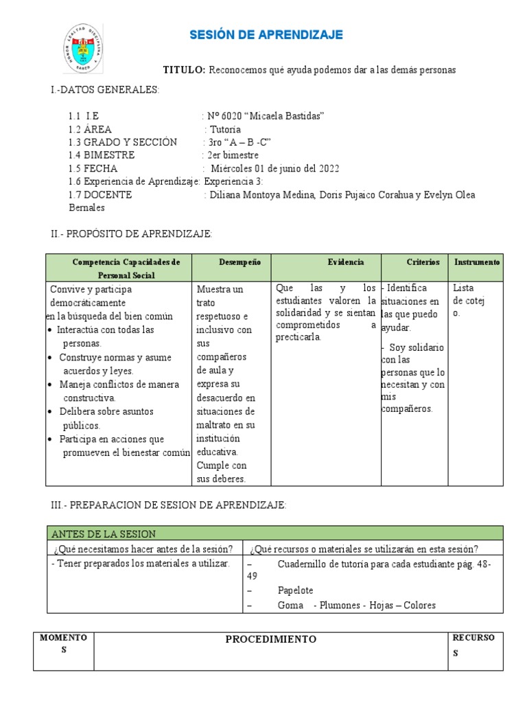 Sesión Tutoria 01-06-22 | PDF | Crecimiento personal y profesional ...