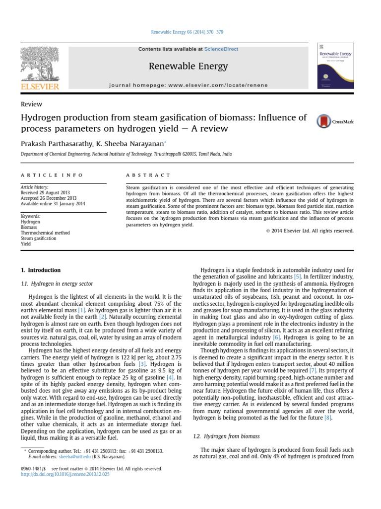 Hydrogen Production via Biomass Gasification | PDF | Gasification ...
