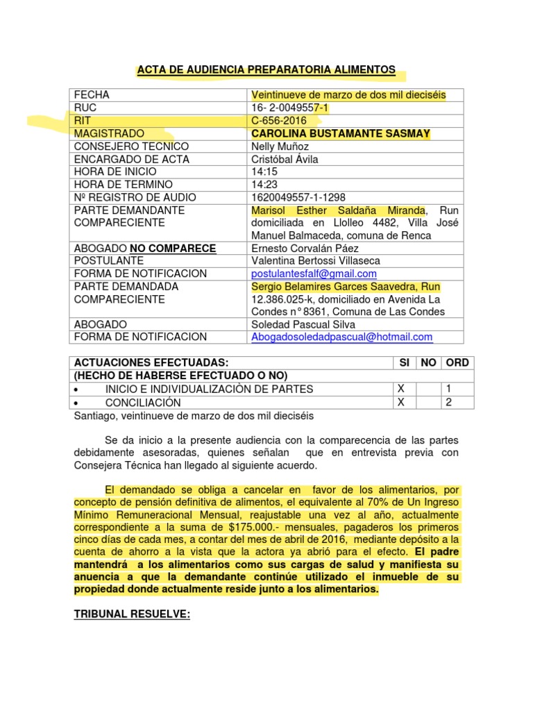 Acta Audiencia C-656-2016 - Alimentos | PDF | Justicia | Crimen y violencia