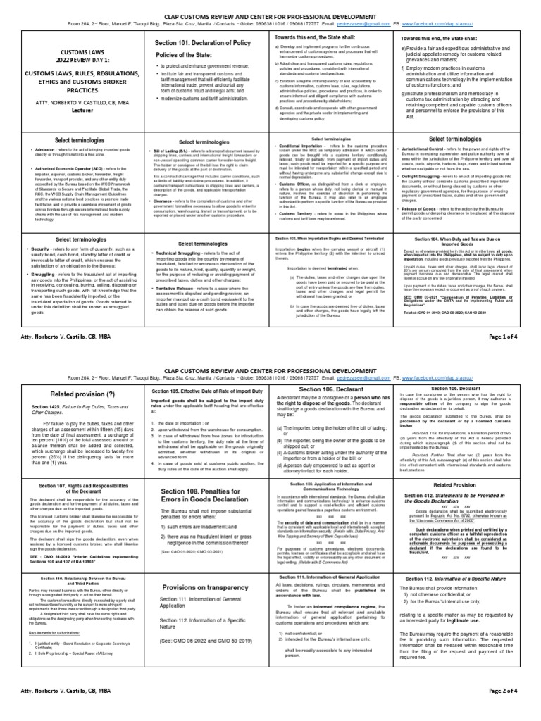 2022 CL Review Day 1 - Handout | PDF | Customs | Integrated Circuit