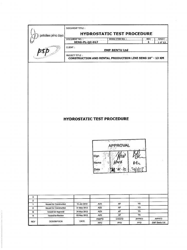Hydrostatic Test Procedure - PL | PDF