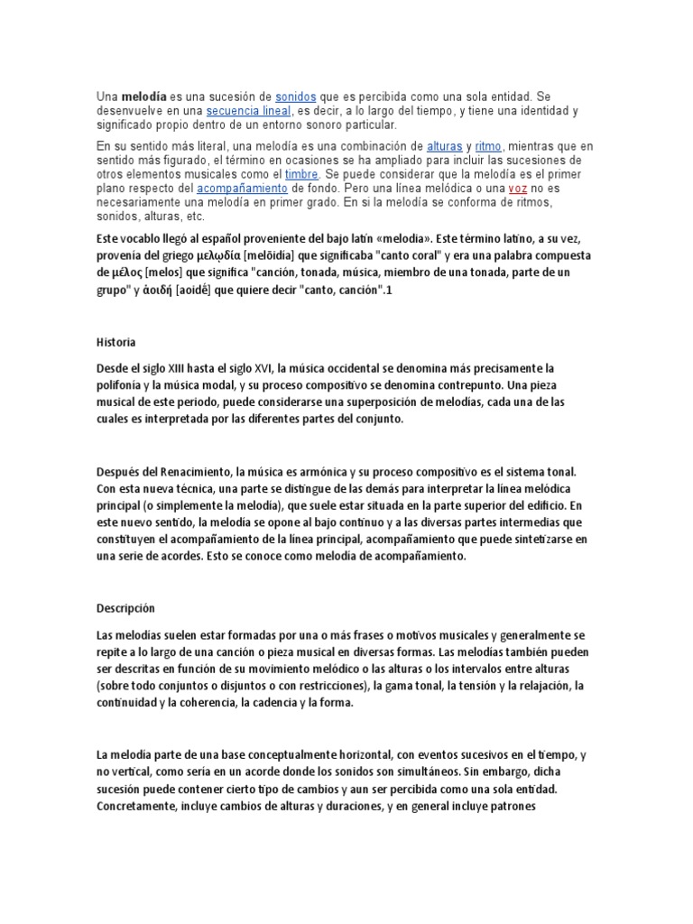 Melodia PDF Melodía Elementos de la música