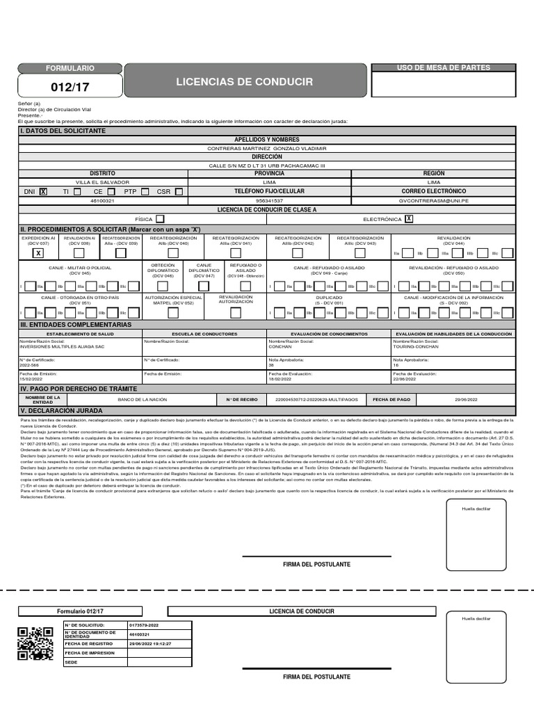 TramiteEnLinea MTC | PDF | Licencia de conducir | Ley común