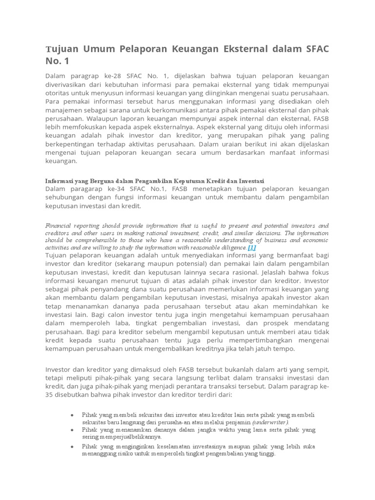 Tujuan Pelaporan Keuangan Eksternal SFAC | PDF