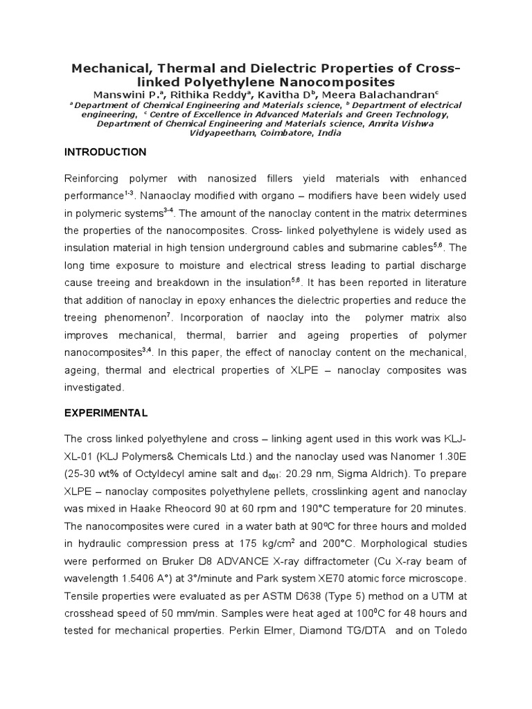 Dielectric Properties of XLPE Nanocomposites | PDF | Nanocomposite ...
