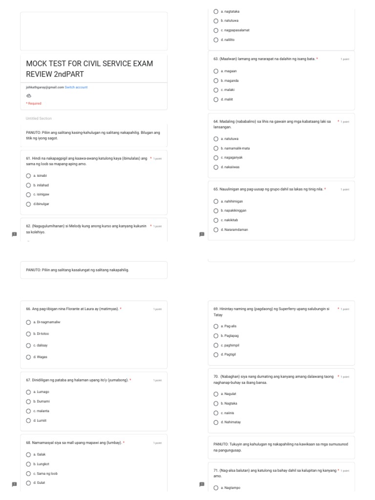 MOCK TEST FOR CIVIL SERVICE EXAM REVIEW 2ndPART2 PDF