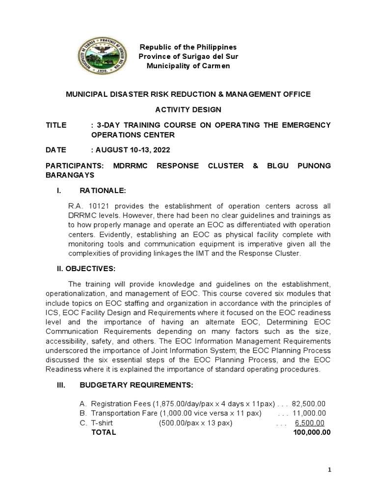 EOC Operations Training Course 2022 | PDF | Business