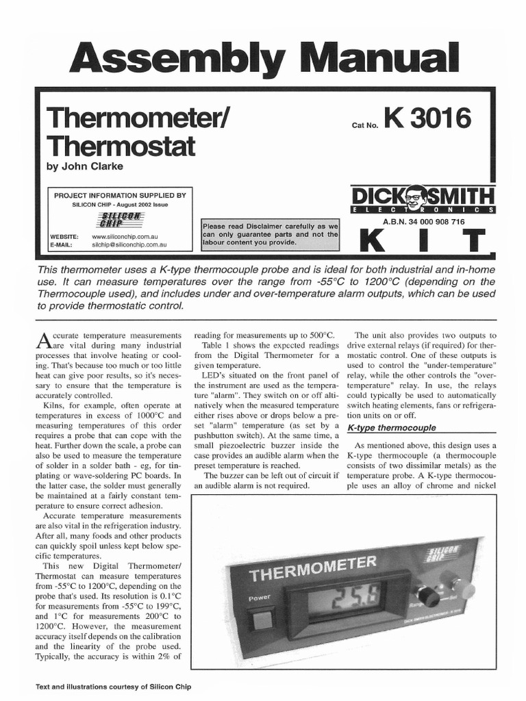 Assembly Manual: Thermometer/ Thermostat | PDF | Thermocouple | Resistor