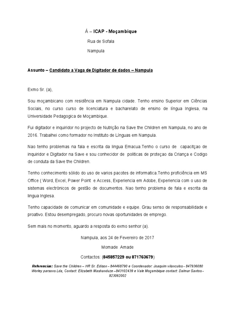 Carta de Apresentacao | PDF | Carreira e Crescimento | Artes ...