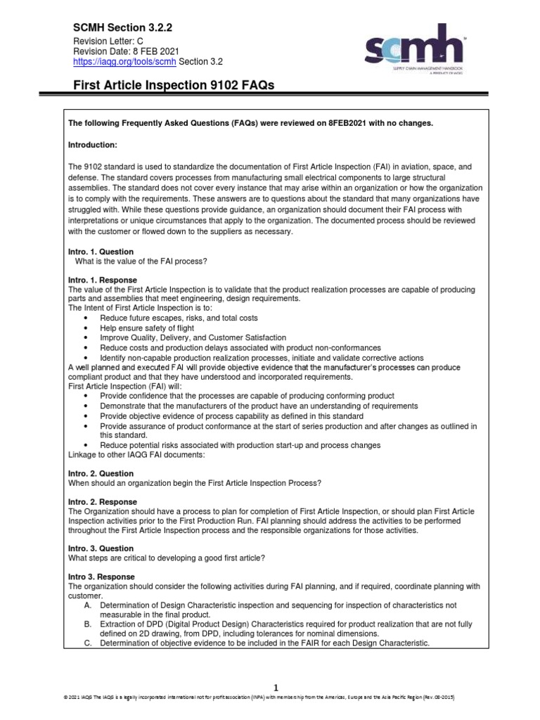 First Article Inspection 9102 FAQs Guide | PDF