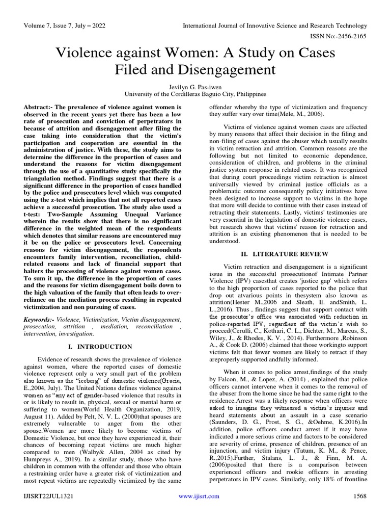 Violence Against Women A Study On Cases Filed and Disengagement | PDF ...