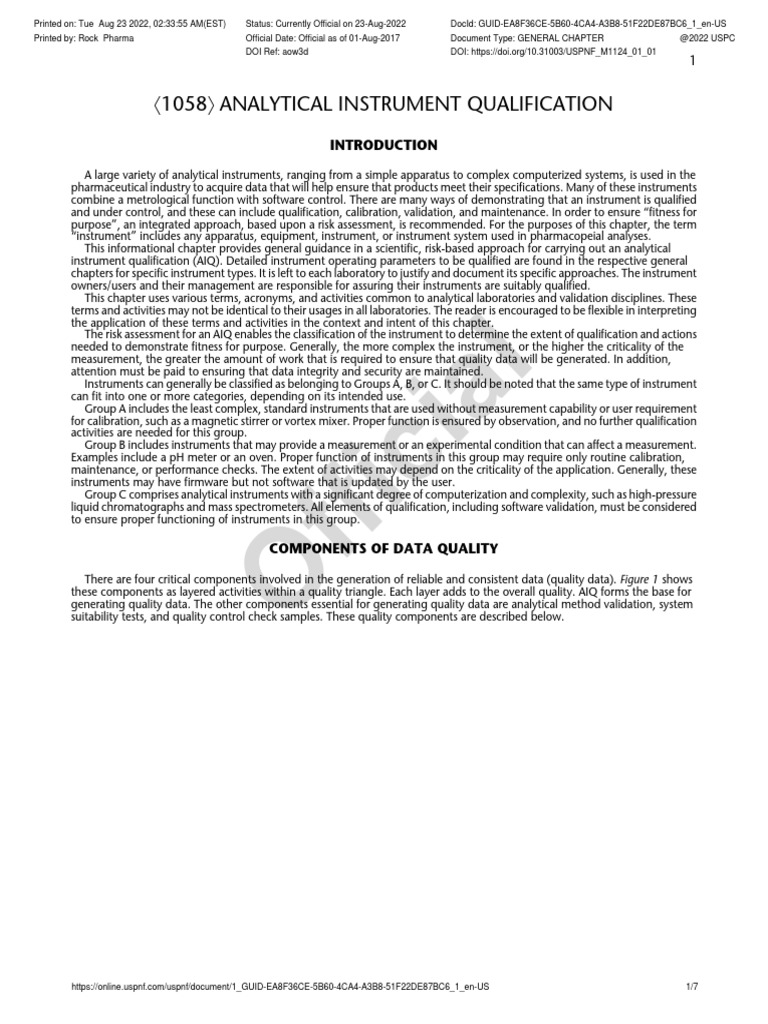 Official: Á1058Ñ Analytical Instrument Qualification | PDF ...