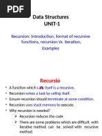 Data Structures UNIT-1: Recursion: Introduction, Format of Recursive Functions, Recursion vs. Iteration, Examples