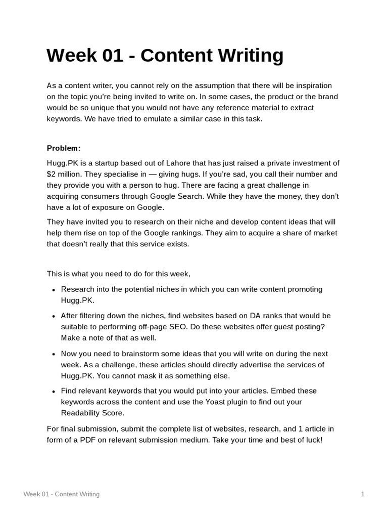 Week 01 - Content Writing | PDF