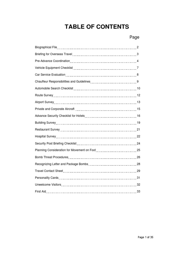 Executive Protection Checklists PDF Airport Breathing