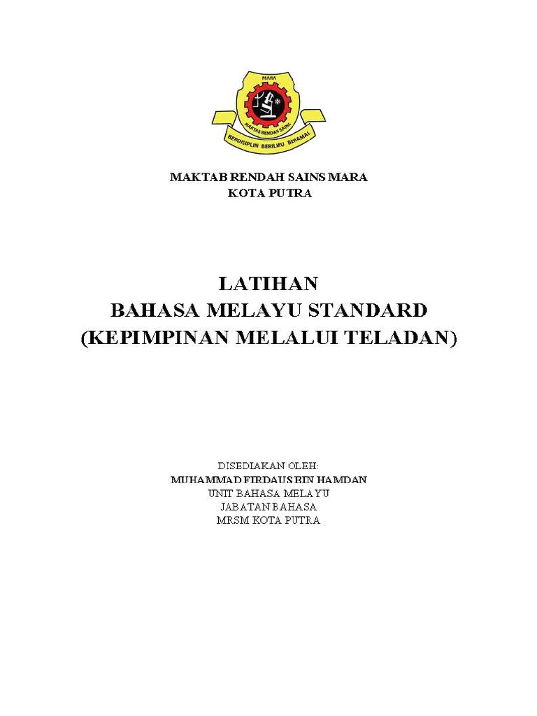 LATIHAN BAHASA MELAYU STANDARD 2021 MRSM KOTA PUTRA KEPIMPINAN MELALUI ...