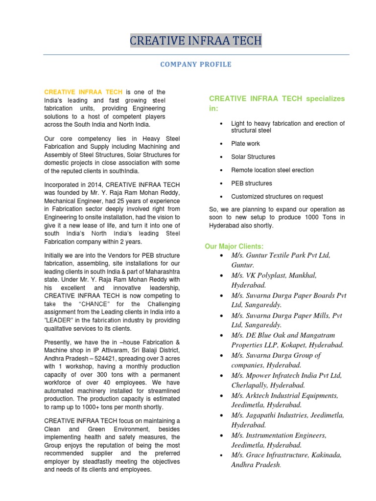 Creative Infra Tech Company Overview | PDF | Welding | Construction