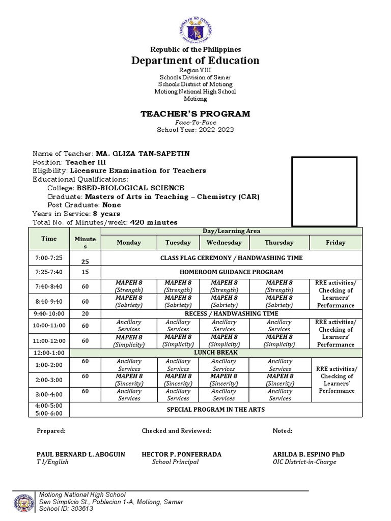 Department Of Education Teacher S Program Pdf