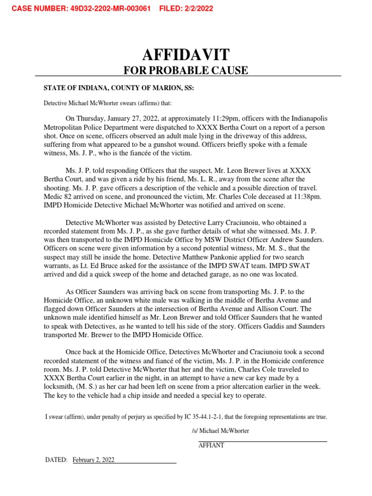 Indiana Homicide Probable Cause Affidavit | PDF | Affidavit | Crimes