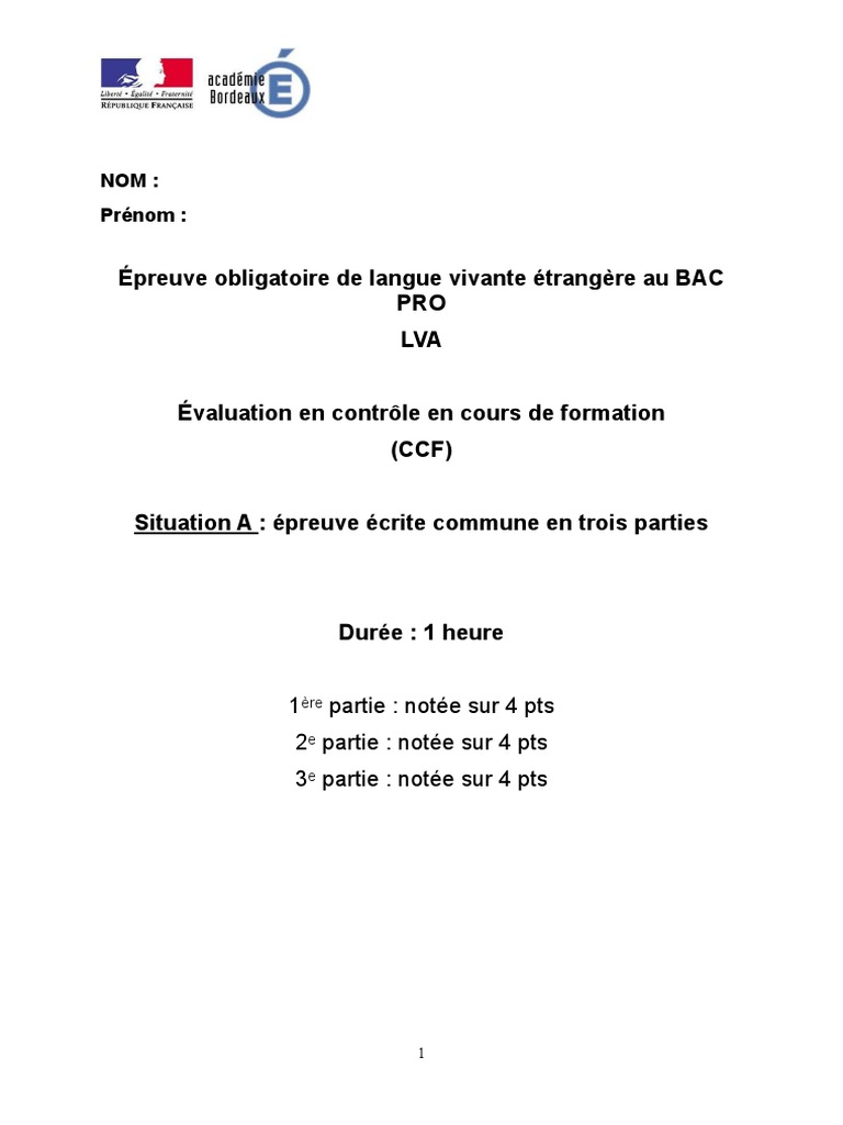 Épreuve LVA : Compréhension et Expression | PDF