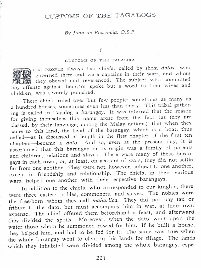 Customs and Social Hierarchies of Indigenous Tagalog Society in the