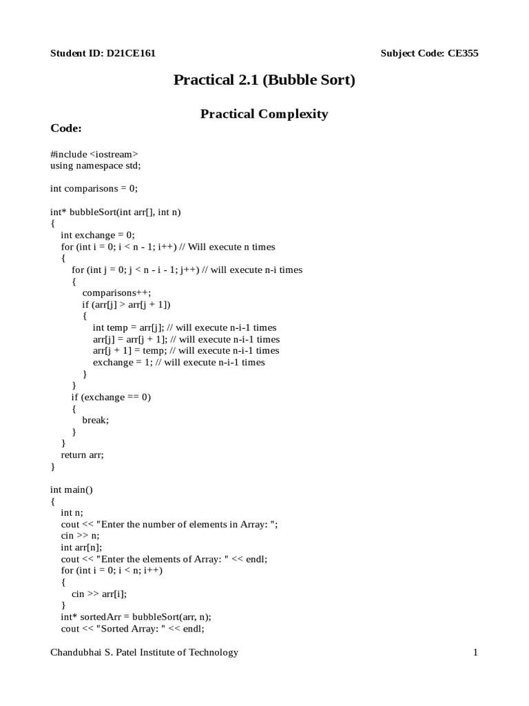 Practical 2.1 (Bubble Sort) | PDF | Algorithms | Applied Mathematics