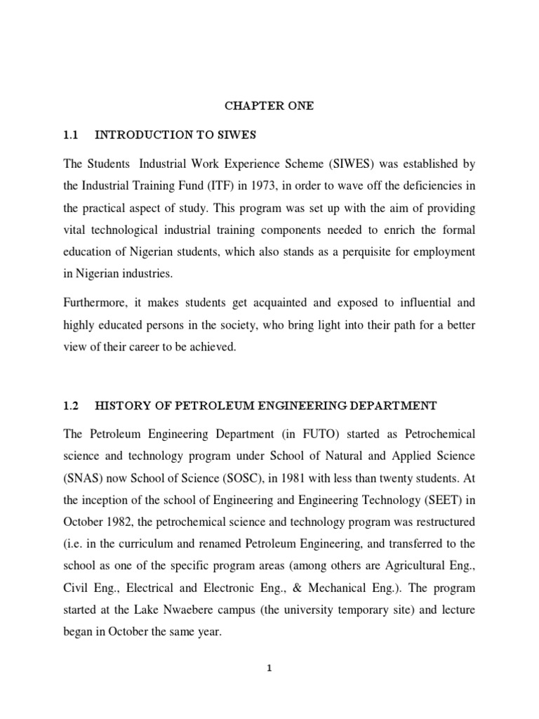 Chapter One 1.1 Introduction To Siwes Download Free PDF Chemistry