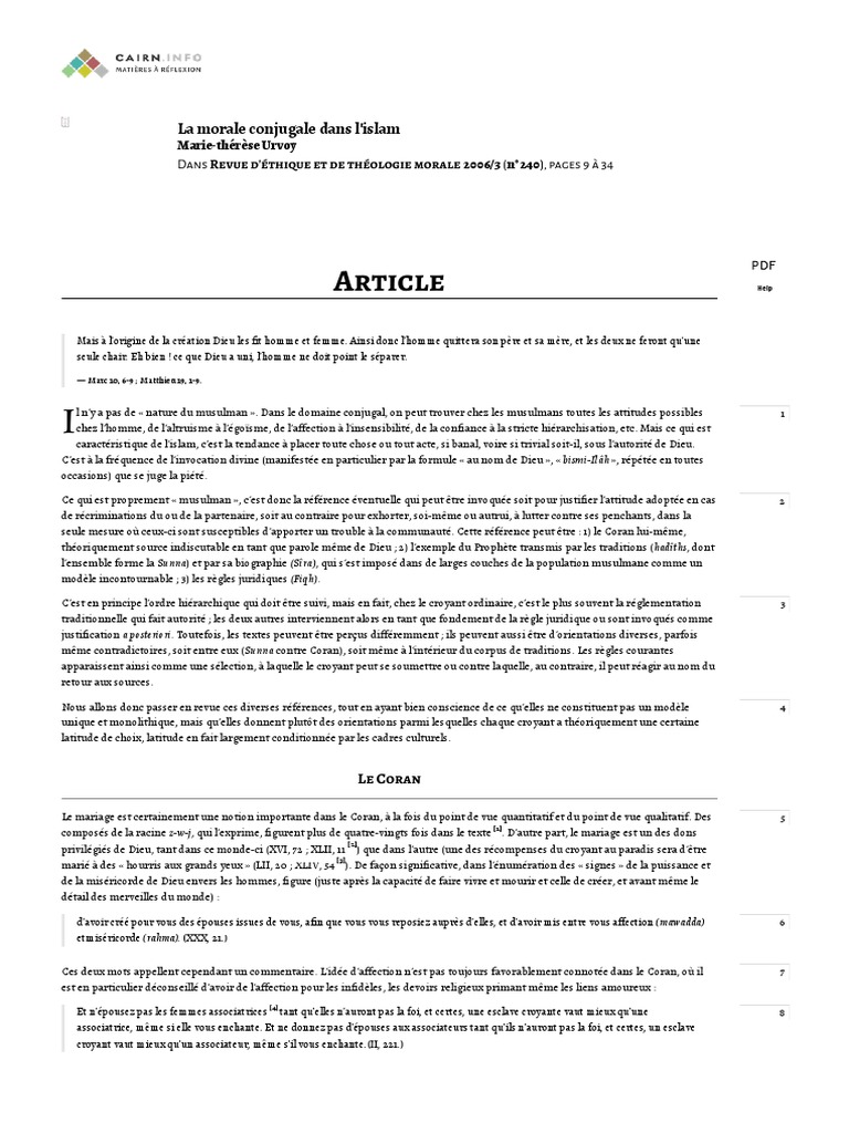 La Morale Conjugale Dans L'islam Cairn - Info | PDF | Mahomet | Mariage