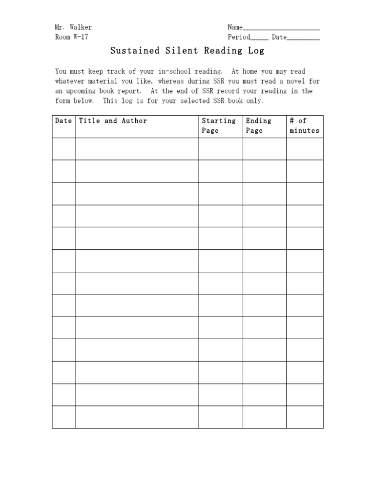 SSR Reading Log