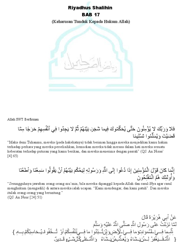 Riyadus Sholihin BAB 17 | PDF