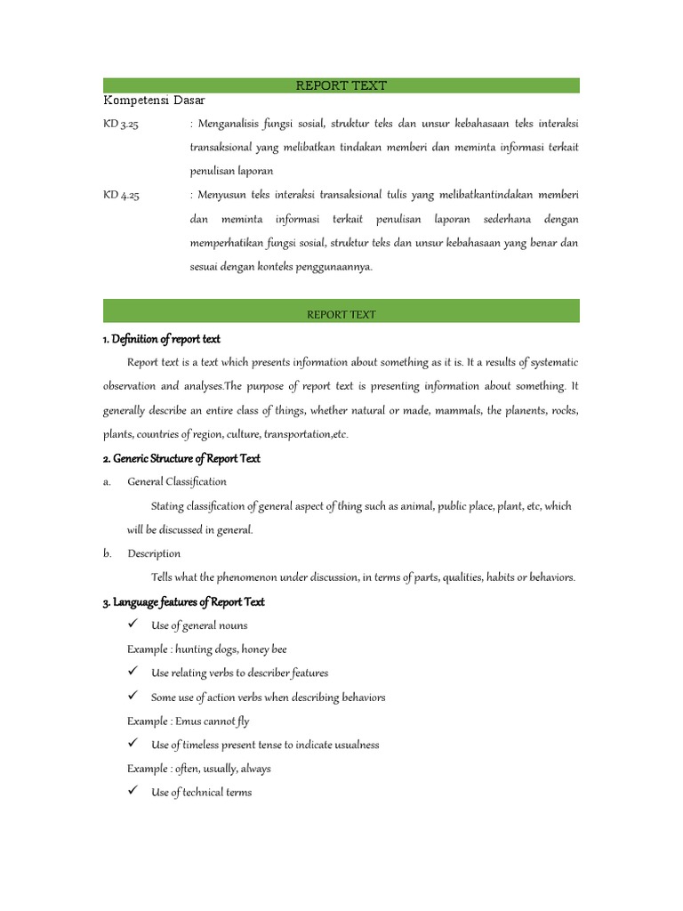 Report on the Generic Structure and Language Features of Report Text ...