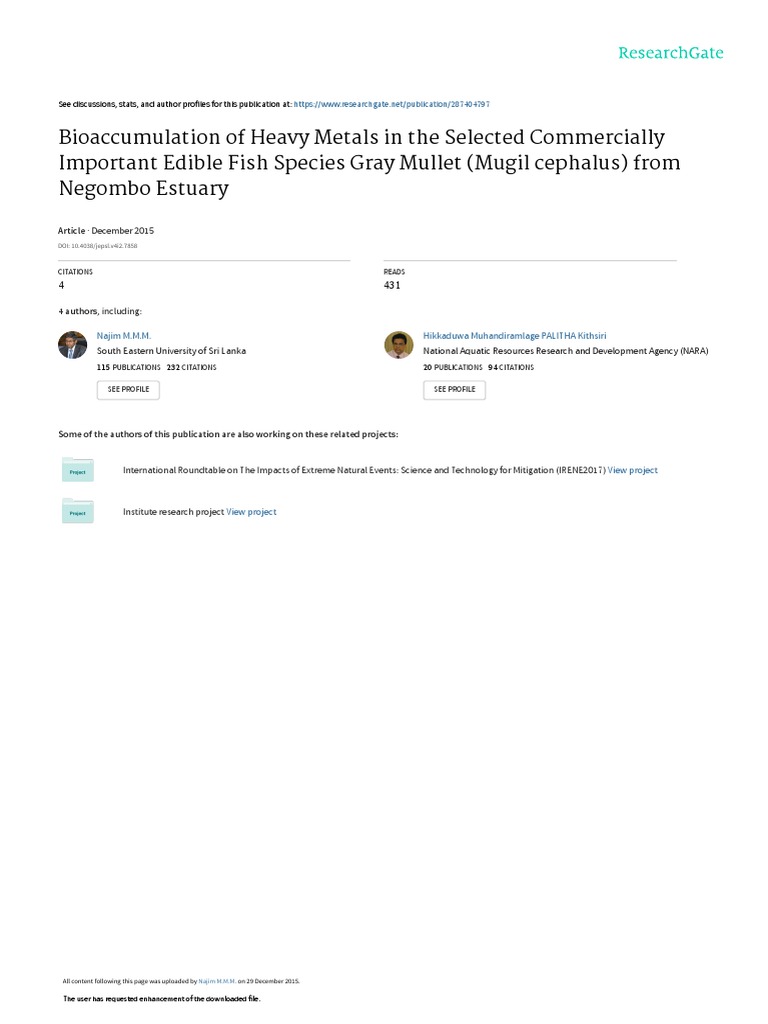 Bioaccumulation of Heavy Metals in The Selected Commercially | PDF ...