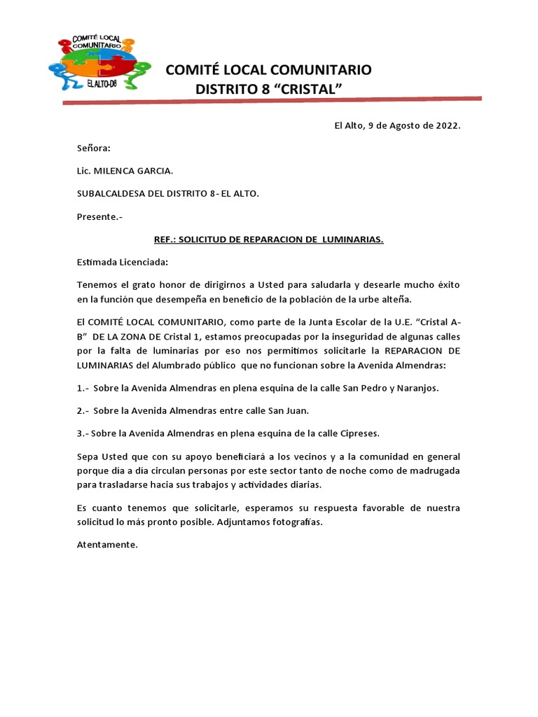 Solicitud de Luminarias | PDF