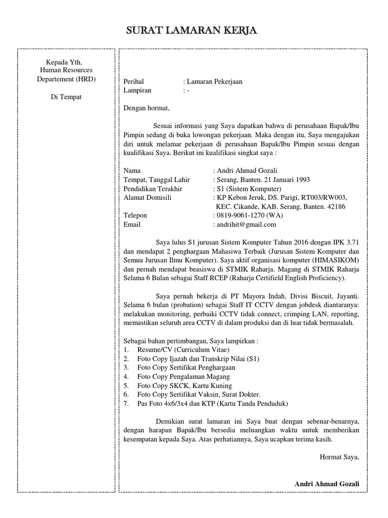 SURAT LAMARAN KERJA Co | PDF