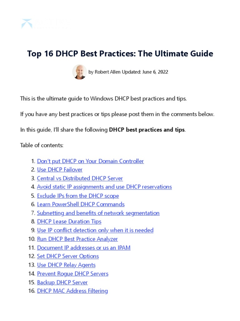 DHCP SERVER BEST PRACTICES R NETWORKING intelligence overview