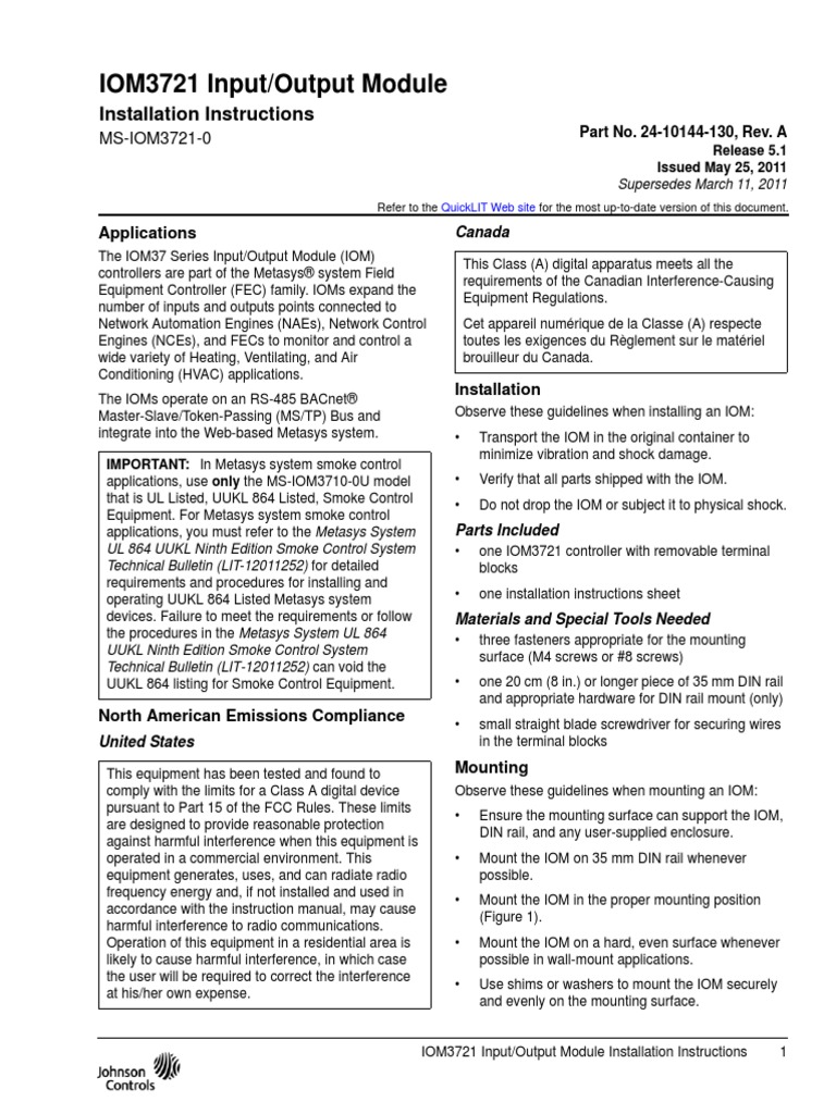 IOM3721 Input/Output Module: Installation Instructions | PDF ...