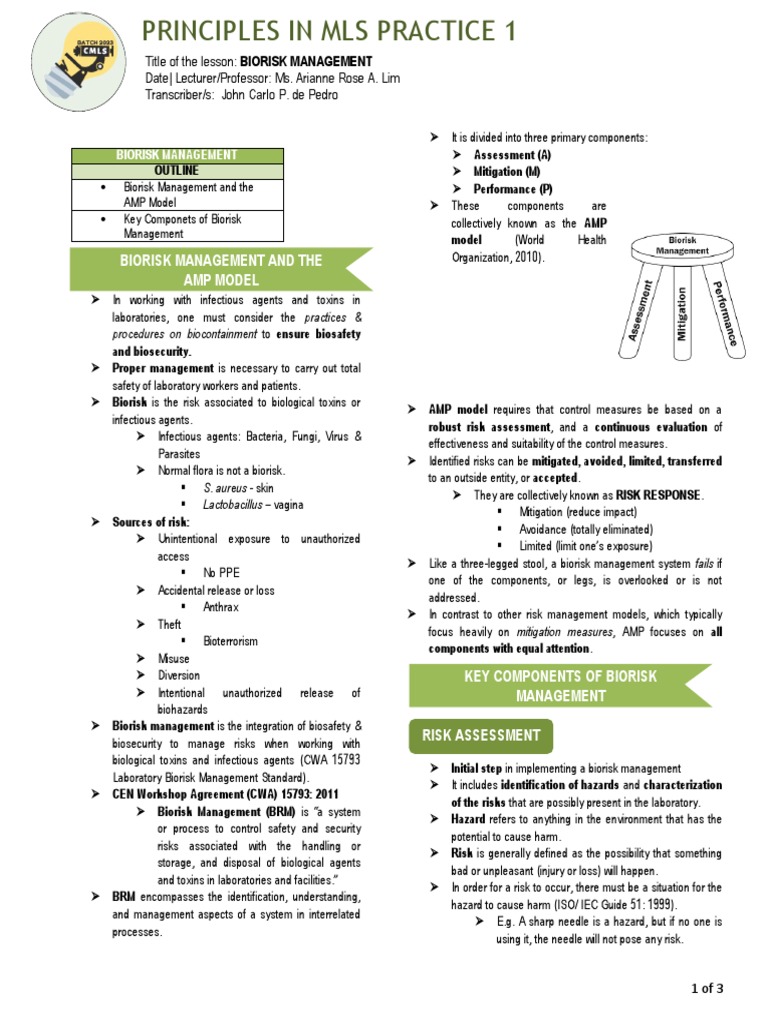 Biorisk Management and The Amp Model | PDF | Risk | Risk Assessment