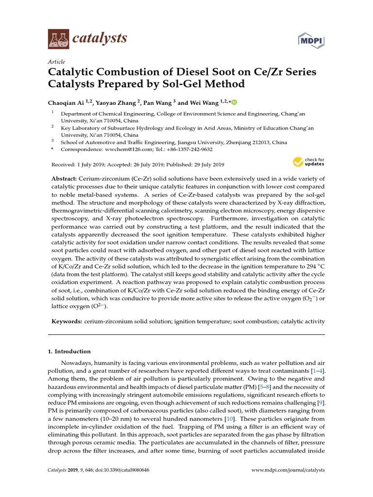Catalysts Catalytic Combustion of Diesel Soot On Ce Catalysts Prepared