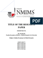 Title of The Research Paper: Subject: Indian Economy in Global Scenario