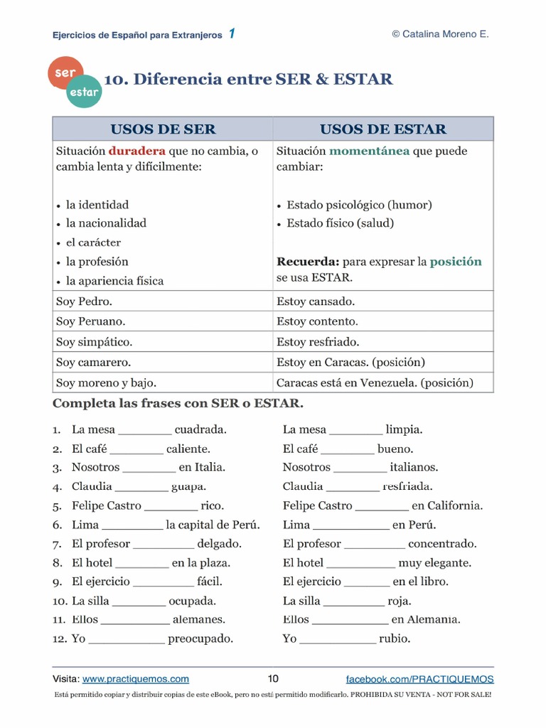 Usos Ser y Estar. | PDF