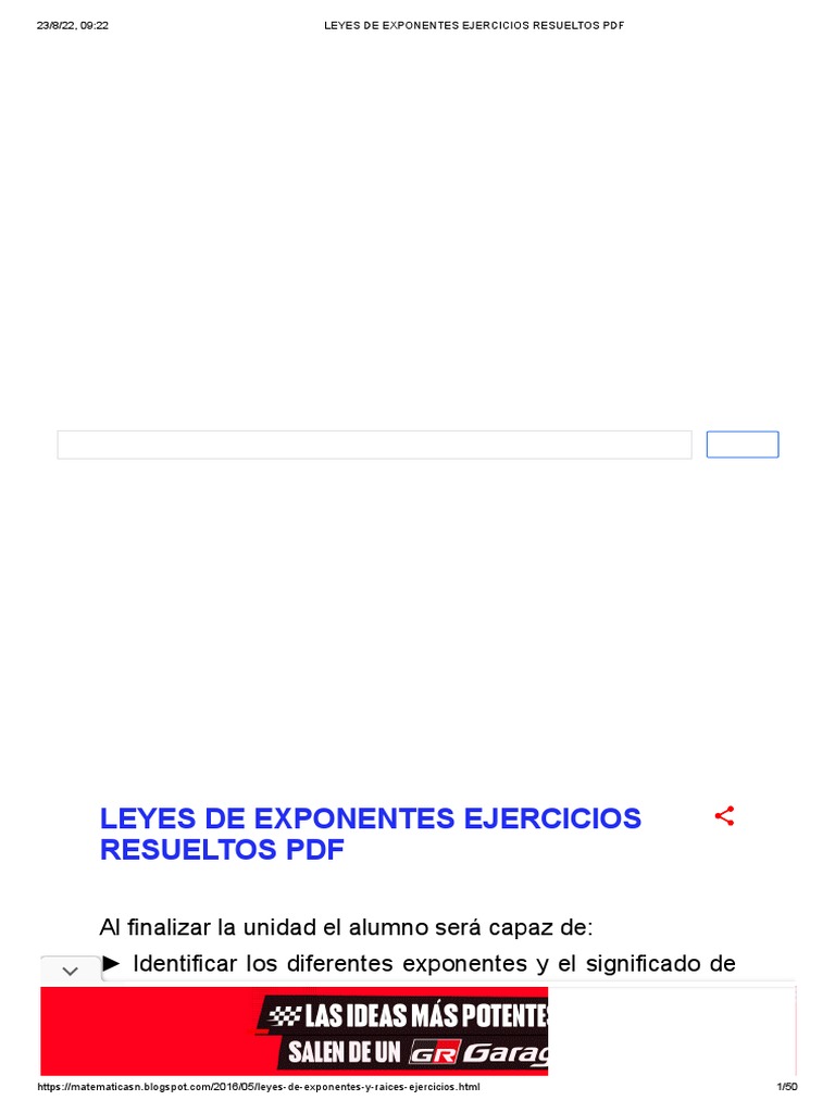 Leyes De Exponentes Ejercicios Resueltos Pdf Pdf Exponenciación