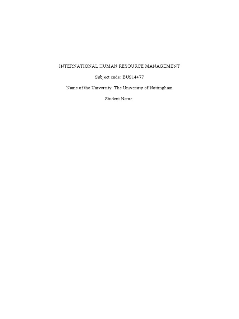 INTERNATIONAL HUMAN RESOURCE MANAGEMENT PDF Human Resource